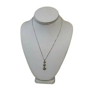 925 Sterling Silver Graduated Plumeria Flower Drop Pendant Necklace Clear Stones